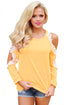 Lace Trim Cold Shoulder Yellow Long Sleeve Top